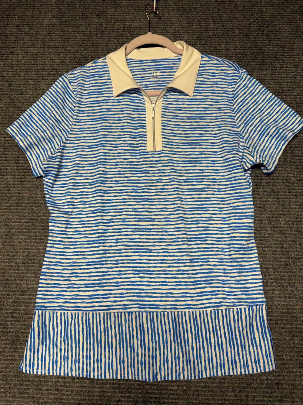 TAIL Blue & White Striped Polo Shirt with Zip Collar